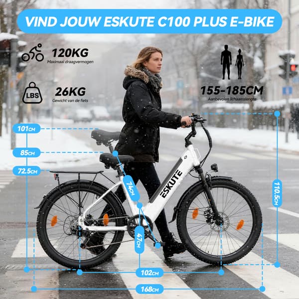 Elcykel til bybrug Eskute C100 Plus, pendler til voksne