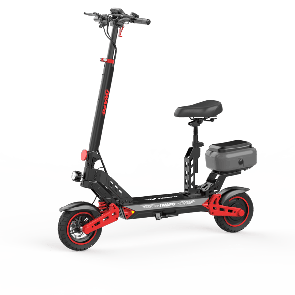 Electric Scooter IWAFO IS2 - 800W, All-Terrain Foldable with Seat & Trunk, Red