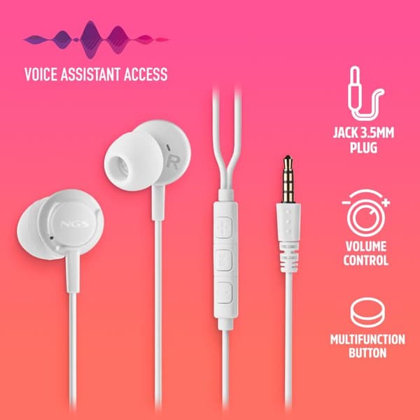 In-ear hörlurar - NGS - CROSS DRIFT VIT - Mikrofon - Volymkontroll - Röstassistent