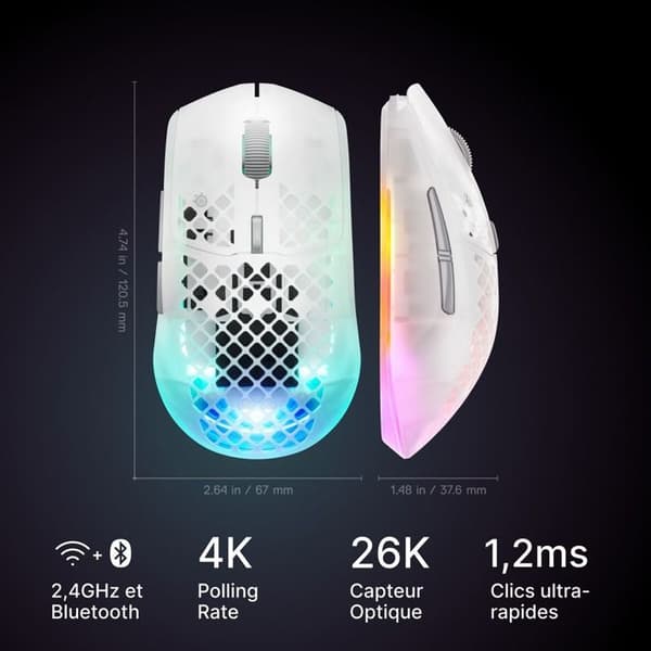 Souris Steelseries gaming trådlös Aerox 3 Wireless Gen 2 Ghost