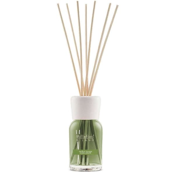 Diffuser med pinnar - MILLEFIORI - Verdant Escape - 100 ml - Frisk doft - Grönt glas