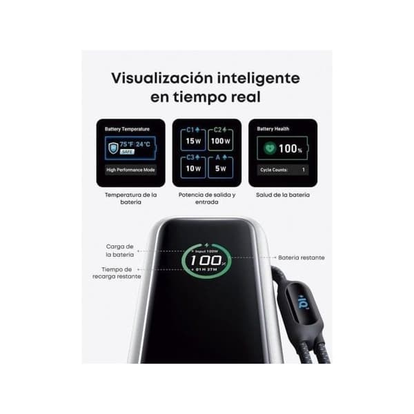 Extern batteri - ANKER - A1695H41 - 165W - Fällbar USB-C-kabel - Silver