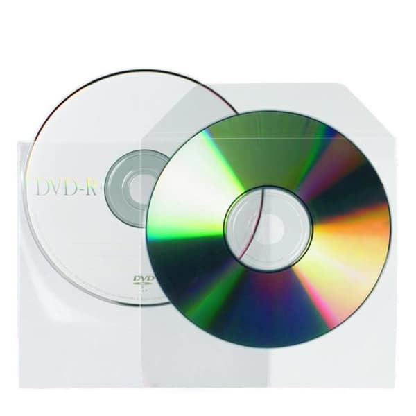 Pack 100 icke-klibbiga omslag med flik för CD/DVD