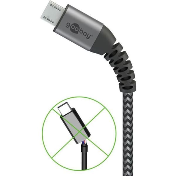 Textilsladd Micro-USB till USB-A med metallkontakter 50cm