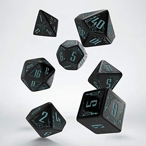 Q WORKSHOP Galactic Black & Blue RPG dekorerade tärningsset 7 polyedriska bitar