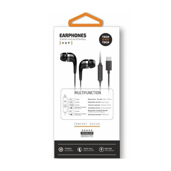 Tech One Tech earTECH TEC1305 In-ear hörlurar med mikrofon USB Typ-C Svart
