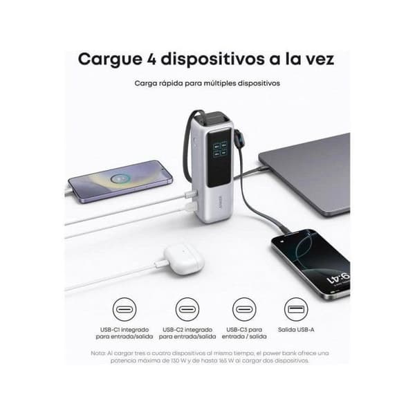 Extern batteri - ANKER - A1695H41 - 165W - Fällbar USB-C-kabel - Silver