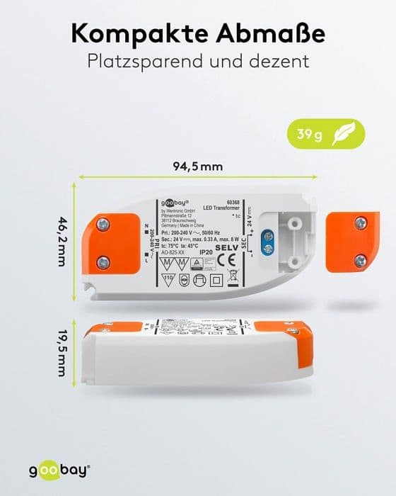 LED-transformator - GOOBAY - 60368 - 8W - 24V - Plast