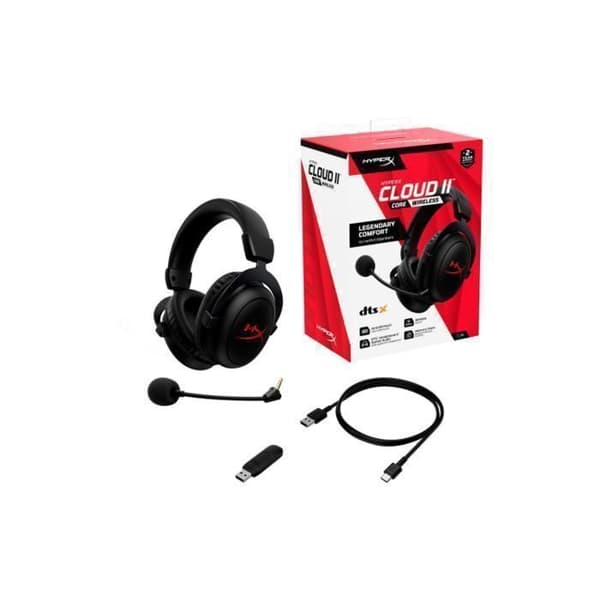 Trådlös headset - HyperX - Cloud II Core - 80 timmars batteritid - DTS rymdljud - Minnesskum komfort