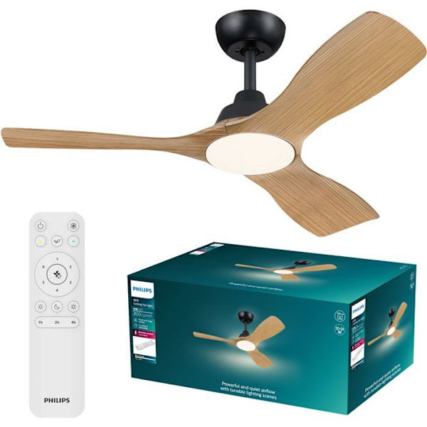 Takfläkt - Philips - Olas - Fasta blad - Diameter 106 cm - Svart/Trä ...