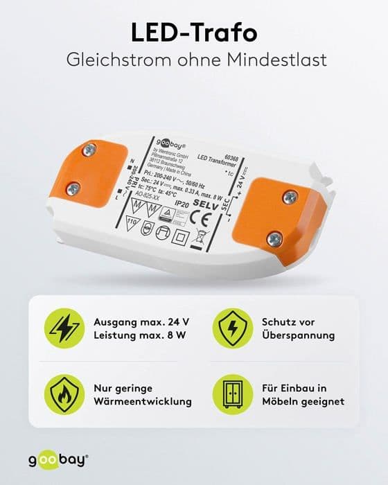 LED-transformator - GOOBAY - 60368 - 8W - 24V - Plast