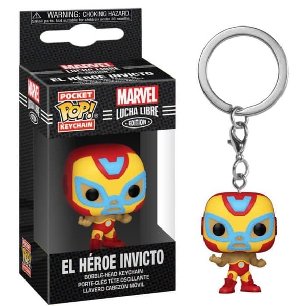 Marvel Pocket Pop Nyckelring – Lucha Libre Iron Man, 4 cm
