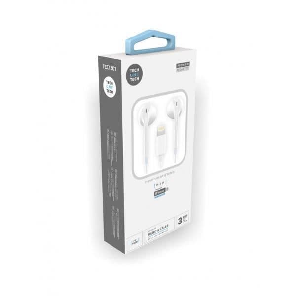 Hörlurar - earTECH - HIP - Vit - Lightning - Ergonomisk med Mikrofon