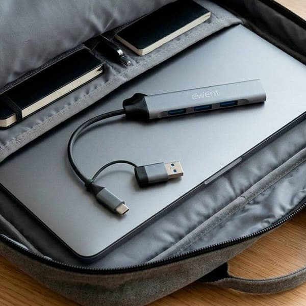 Hub Ewent EW1154 2-i-1 USB-C + USB-A 1x USB-A 3.2 + 3x USB-A 2.0 Grå
