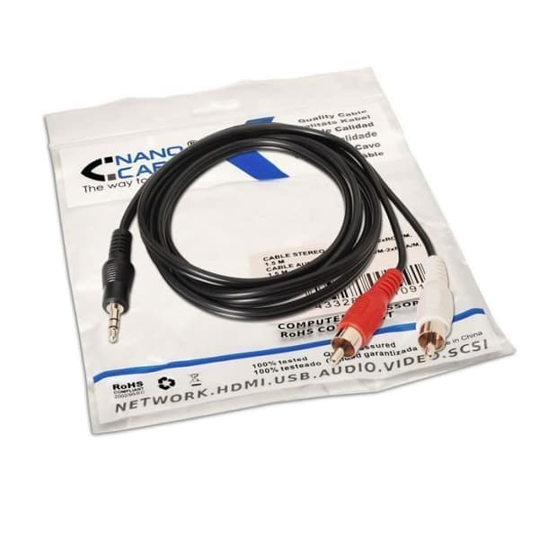 Nanokabel 10.24.0301, 3,5 mm, hane, 2 x RCA, hane, 1,5 m, svart