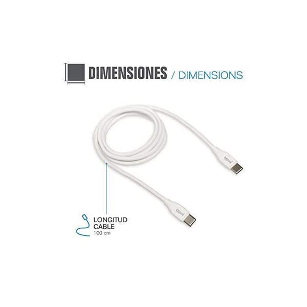 Snabbladdningskabel USB C - iggual - 100 cm - Vit - Snabbladdning 3A - Datatransfer