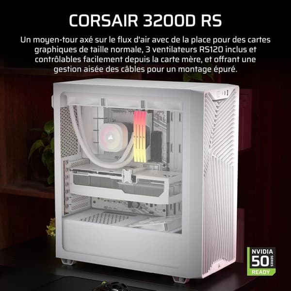PC-chassi - CORSAIR - 3200D RS - Mid Tower - 3 fläktar RS120 - Vit