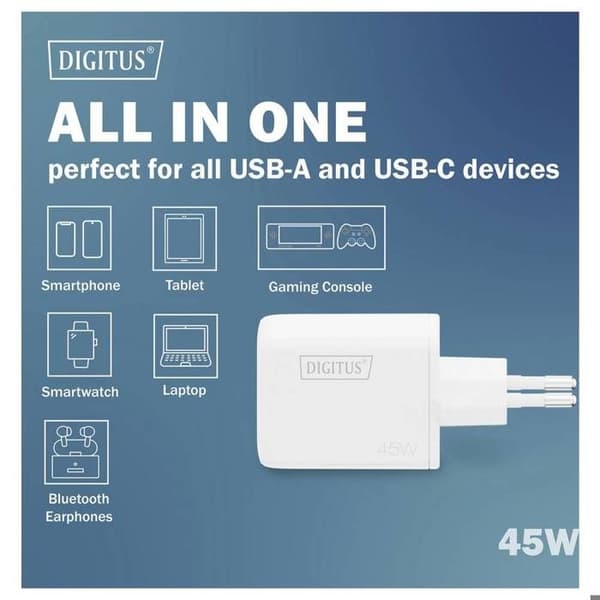 Digitus DA-10302 Laddare USB 45 W 1x USB-A, 1x USB-C® vit