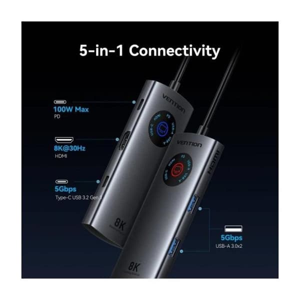 Dockningsstation USB Typ-C Vention TQXHB- 2xUSB- 1xUSB Typ-C- 1xHDMI- 1xUSB Typ-C PD- Grå