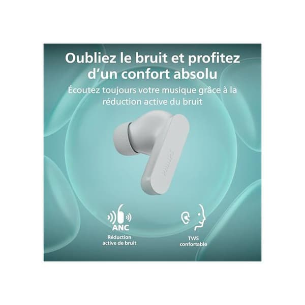 True Wireless hörlurar - PHILIPS - SecureFit - Aktiv brusreducering - 36 h batteritid - Bluetooth 6.0