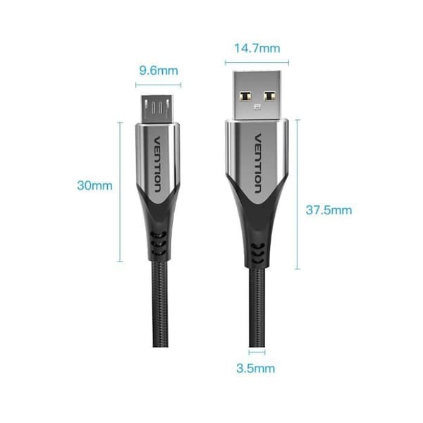 USB/Micro USB-kabel - Vention - 1m - Snabbladdning - Dataöverföring - Svart/Grå