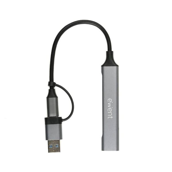 Hub Ewent EW1154 2-i-1 USB-C + USB-A 1x USB-A 3.2 + 3x USB-A 2.0 Grå