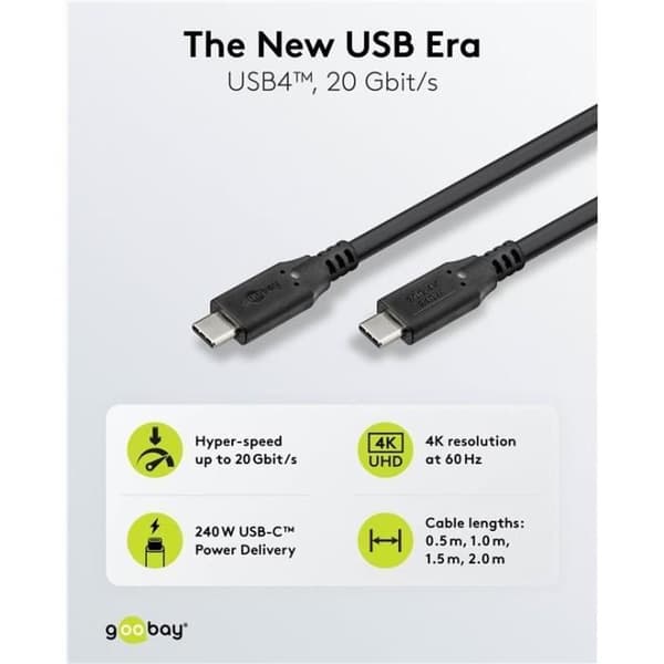 USB-C™-kabel, USB4™, 240 W, 20 Gbit/s, 1 m