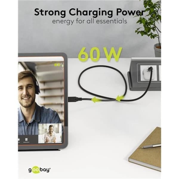 USB-C-kabel™, USB 3.2, 60 W, 5 Gbit/s, 3 m