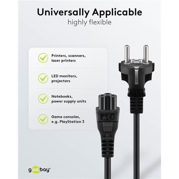 Strömkabel - GOOBAY - 2 m - Svart - CEE 7/7 - C5-kontakt