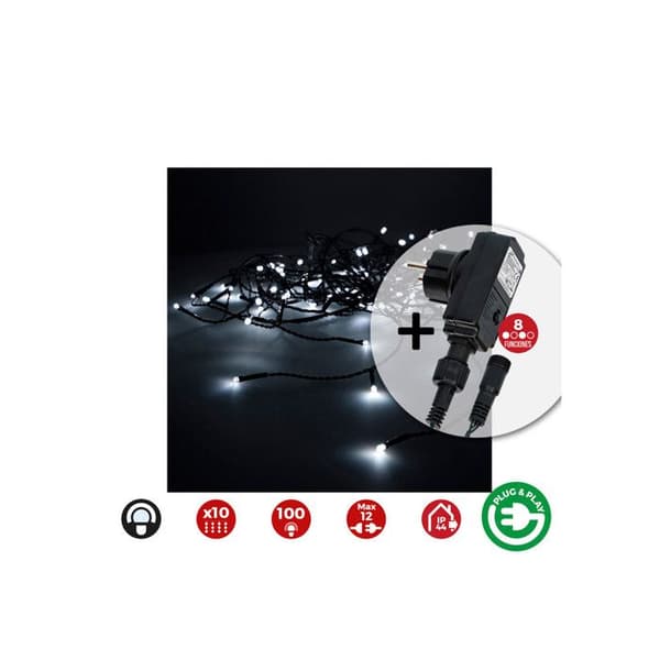 Gardiner med program Easy-connect 2x1m 10 band 100 LED kallvit EDM