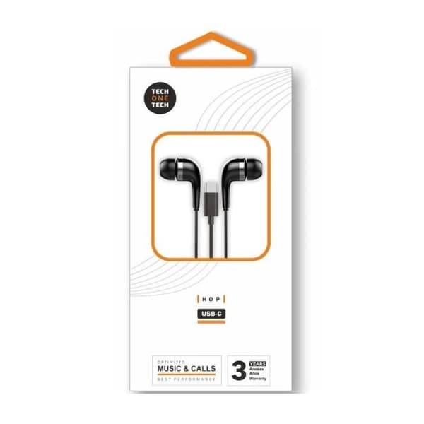 Tech One Tech earTECH TEC1305 In-ear hörlurar med mikrofon USB Typ-C Svart