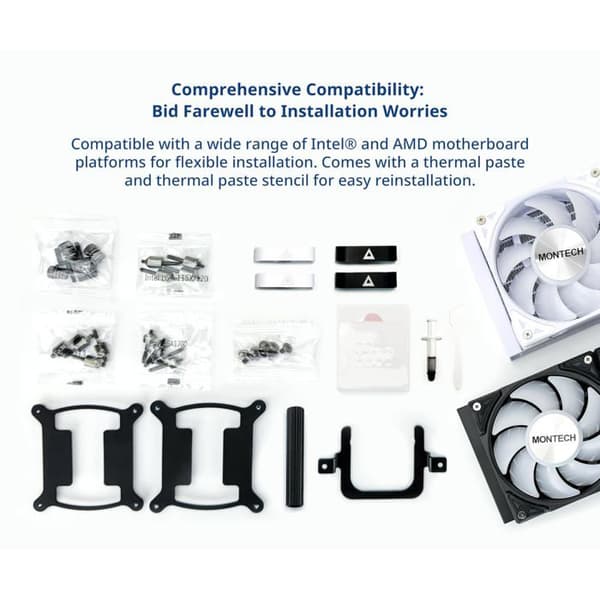Vattencooling AIO - MONTECH - HyperFlow RGB - 360mm - Vit - Kompatibel AM4