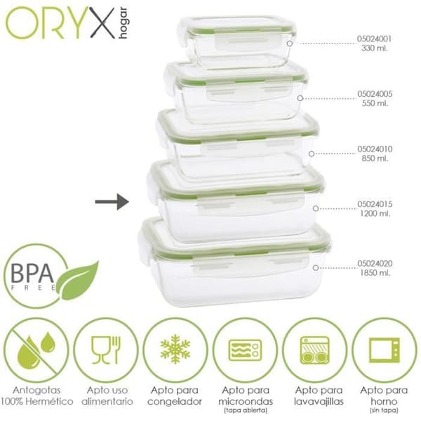 Hermetisk behållare - ORYX - Rektangulär - 1200 ml - Borosilikatglas - Grön