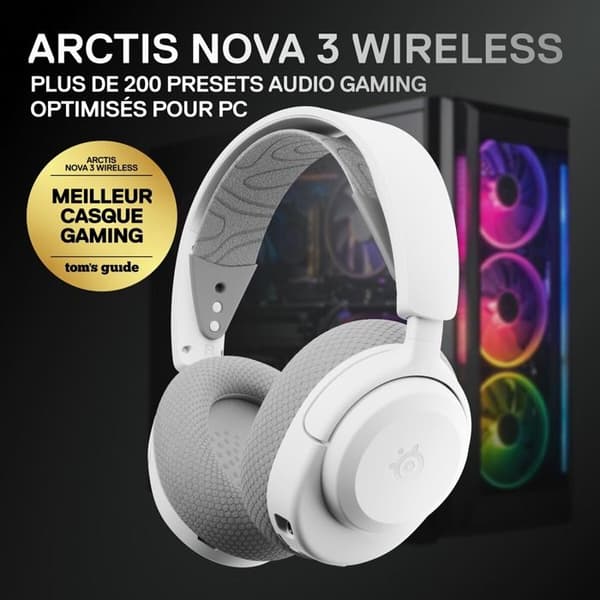Trådlös gaming headset - STEELSERIES - Arctis Nova 3 Wireless - Vit - 40 h batteritid - 2,4 GHz & Bluetooth