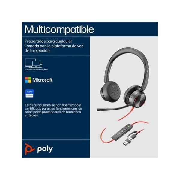 Mikrohörlur - HP Poly - Blackwire 8225 - Stereo - USB-C - Microsoft Teams certifierad
