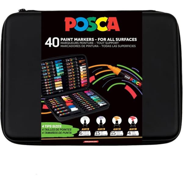 Väska med 40 pennor - POSCA - Färgsortiment + spetsar - PC1-1M - PC3M - PC5M - PC8K