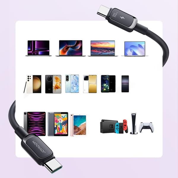 Svart USB-C-kabel 100 W 1,2 m