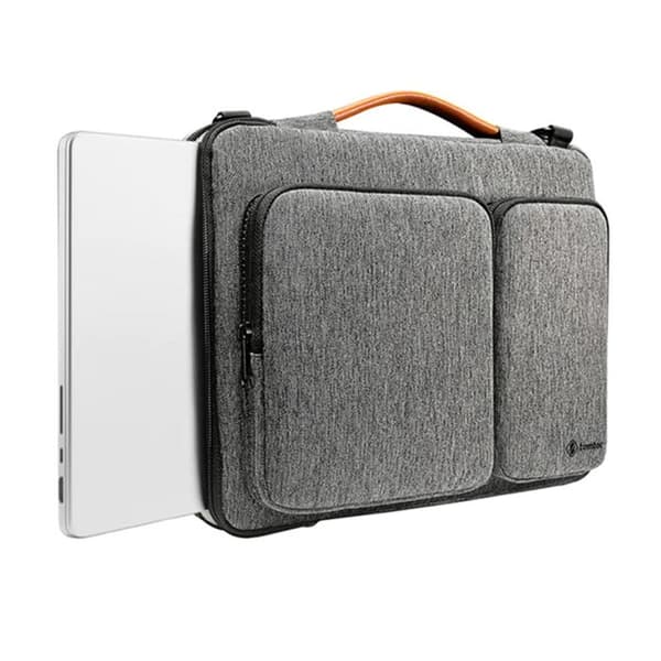 Husväska med axelrem - TOMTOC - MacBook Pro 16 2021 - Grå - Canvas - Unisex