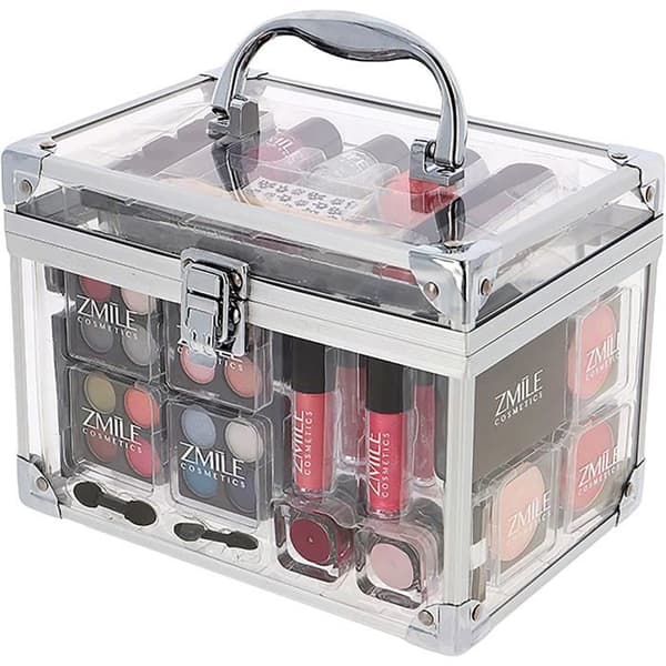 Skönhetspresentask - Makeup 42 delar - Ögonskuggor - Läppstift - Transparent låda