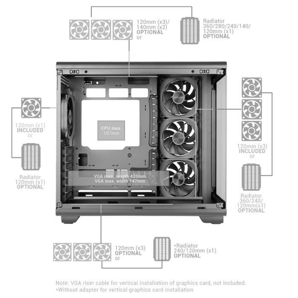 PC-chassi - MARS GAMING - MC-REVMAX - IPS-skärm 11,8" - 4 ARGB-fläktar - GPU 420 mm