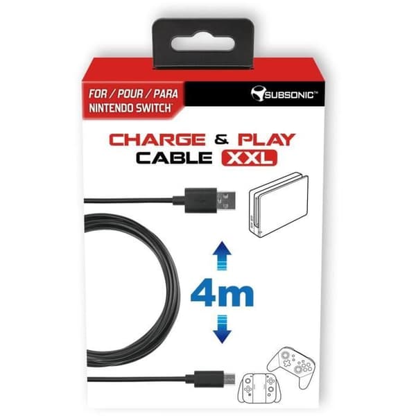 USB C-laddkabel - SUBSONIC - Nintendo Switch - 4 meter - Pro Controller - Joy-Con