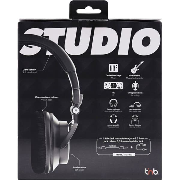 Kabelmonitorhörlurar - T'nb - Studio - Jack 3,5mm + 6,35mm - Justerbart huvudband - Fällbart - Svart
