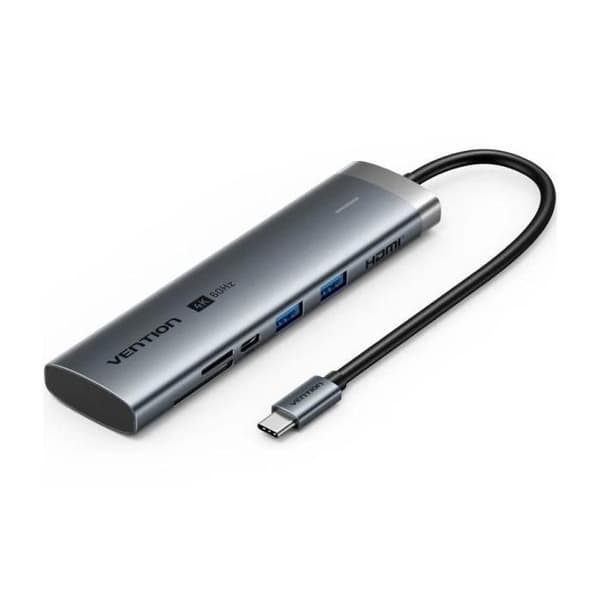 Dockningsstation USB Typ-C Vention TPSHB- 1xHDMI 4K- 2xUSB- 2xUSB Typ-C- 1xRJ45- 1xUSB Typ-C PD- 1xKortläsare- Grå