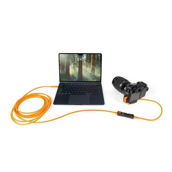 Tether Tools TetherPro Optima 10G USB-C, 20 cm (51 cm), rak till vinklad "Pigtail" adapterkabel, orange hög synlighet