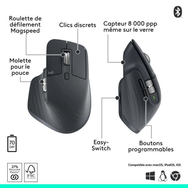 Mus - Trådlös - Logitech - MX Master 3S - Bluetooth Edition - Grafit