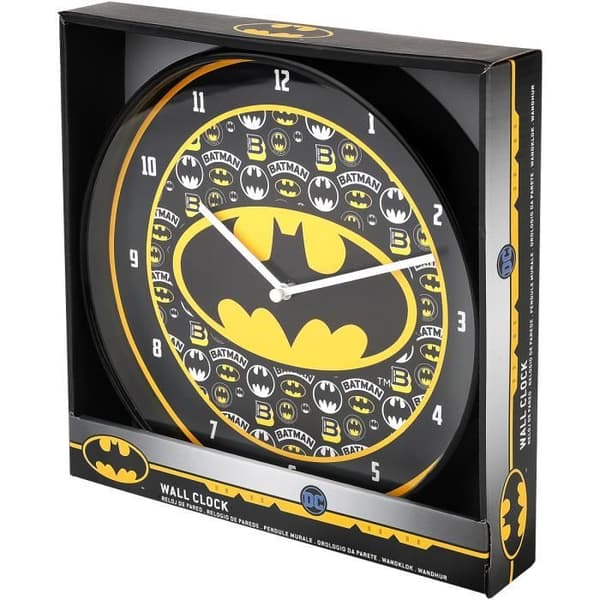 Väggklocka - BATMAN - Batman-logotyp - Svart/Gul - Plast - Rund