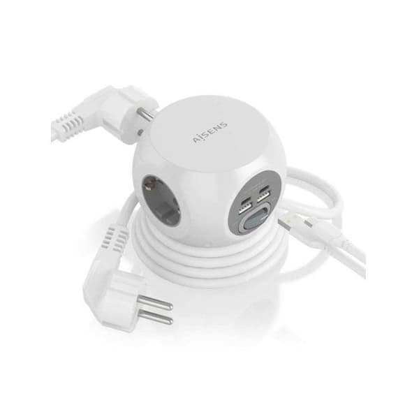 Aisens Regleta Sobremesa Multifuncion con 3 Tomas + 2xUSB-C/2xUSB-A 1.4m Vit.