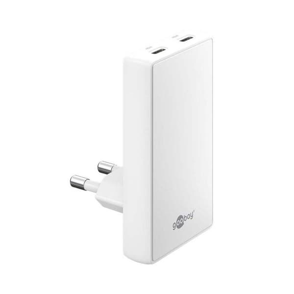 GOOBAY Snabbladdare 65 W Dubbel USB-C PD GaN 90° Extra platt Vit