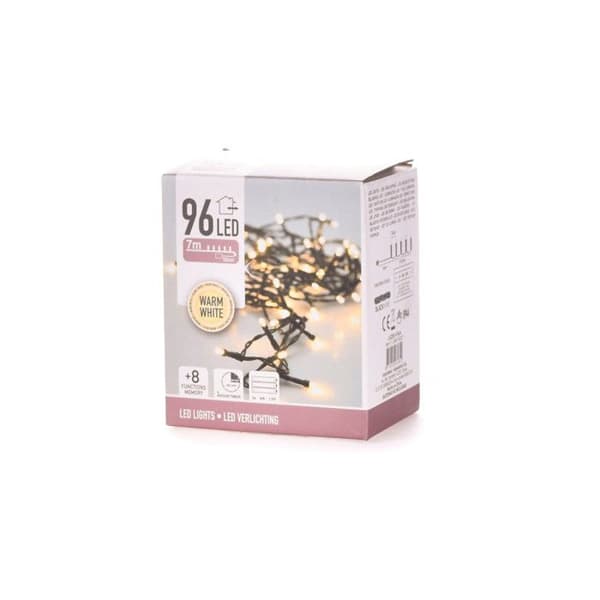 JULBELYSNING 96 LED VARM VIT BATTERIDRIVEN MED TIMER 8 LJUSLEKAR