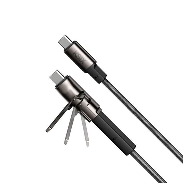 USB-C till USB-C-kabel - KSIX smart your tech - 60 W - Power Delivery - 1 m - Flätad - Fällbart magnetsupport
